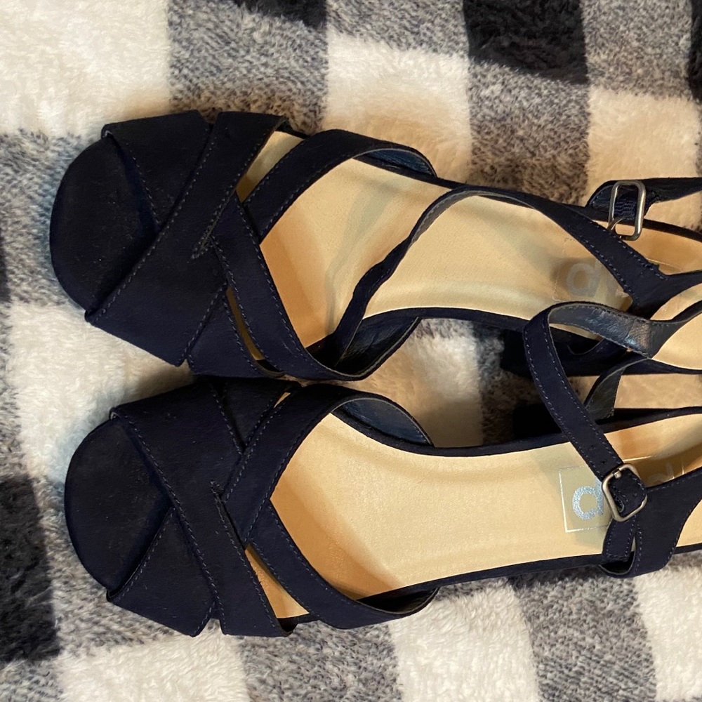 Navy suede sandal heels